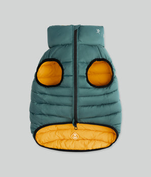 Reversible Dog Puffer Jacket - Forest Green & Gold