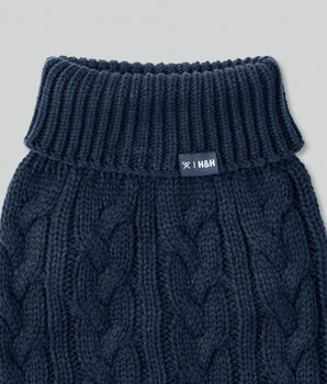 Cable Knit Pullover Dog Jumper - Navy