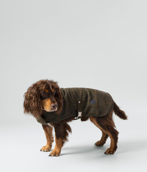 Dark Green Checked Herringbone Tweed Dog Jacket