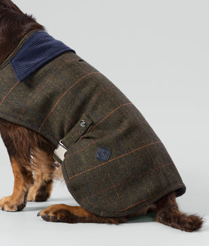 Dark Green Checked Herringbone Tweed Dog Jacket