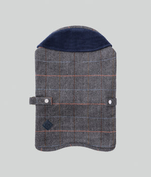 Grau karierte Fischgräten-Tweed-Hundejacke