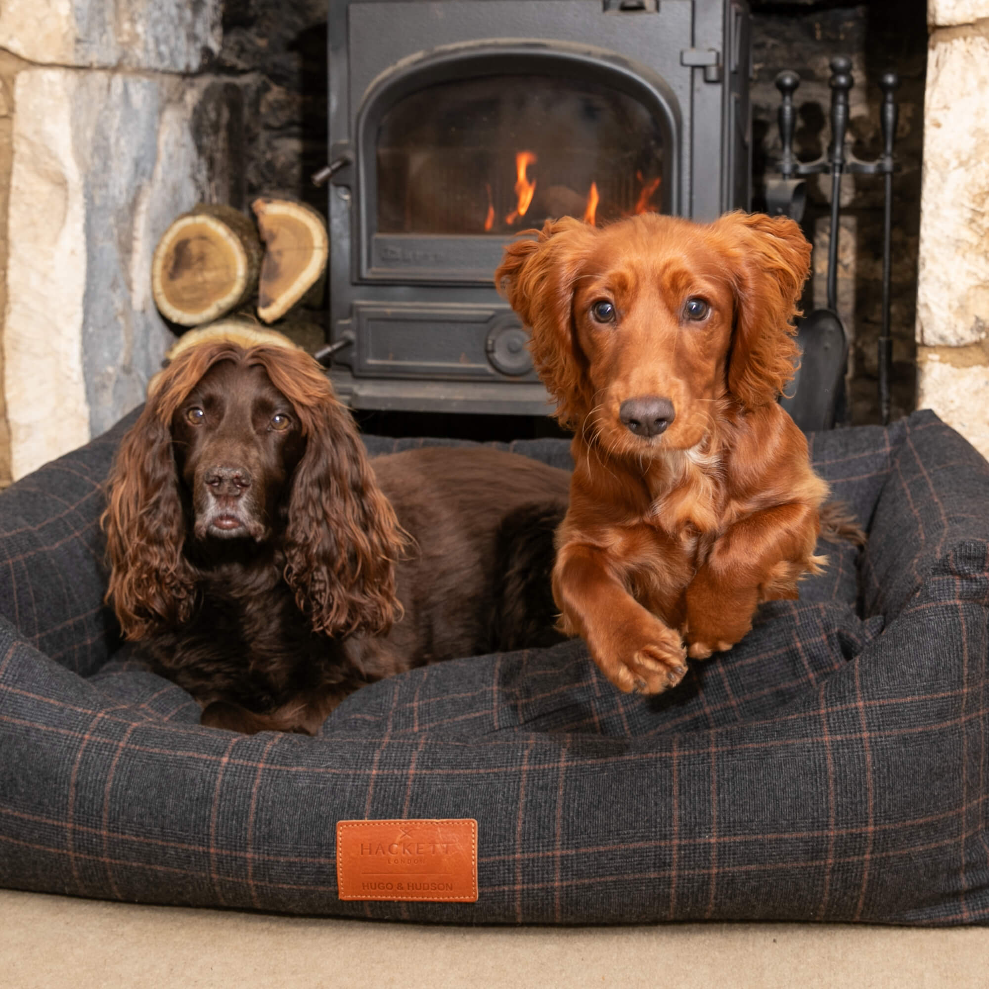 Dark Grey Checked Tweed Fabric Dog Bed