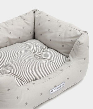 Mutts & Hounds Grey Stars & Charcoal Stripe Boxy Dog Bed