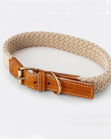 Flat Rope and Leather Dog Collar - Tan Buckle