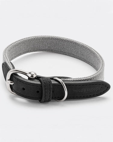 Denim and Leather Dog Collar - Grey and Black Buckle