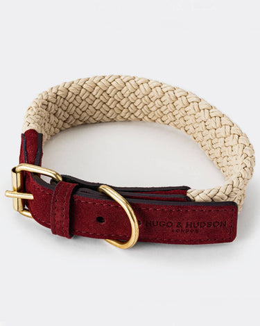 Flat Rope and Leather Dog Collar - Burgundy Buckle