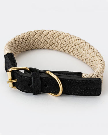 Flat Rope and Leather Dog Collar - Black Buckle