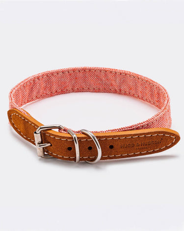 Fabric and Suede Leather Dog Collar - Orange Buckle