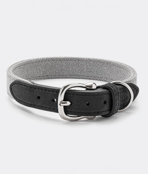 Denim and Leather Dog Collar - Grey and Black
