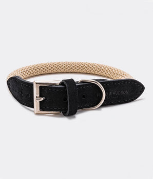 Rope and Suede Leather Dog Collar - Black