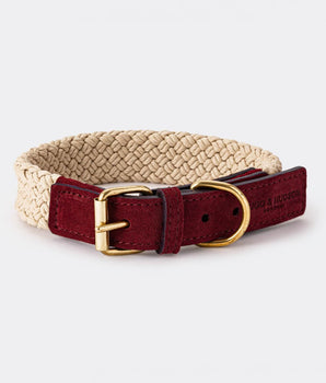 Flat Rope and Leather Dog Collar - Burgundy