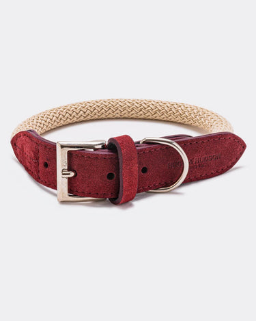 Rope and Leather Dog Collar Burgundy