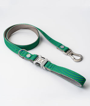 Fabric Dog Lead - Striped Navy and Green