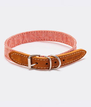 Fabric and Suede Leather Dog Collar - Orange