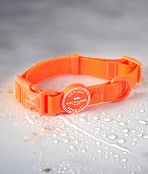 Orange Waterproof Dog Collar Water Droplets
