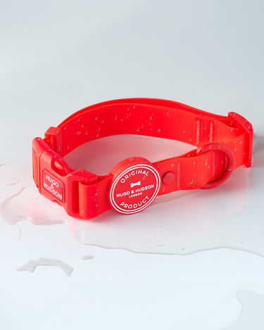 Red Waterproof Dog Collar Water Droplets