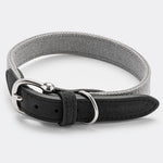 Denim and Leather Dog Collar - Grey and Black