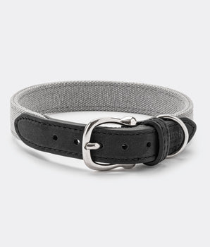 Denim and Leather Dog Collar - Grey and Black