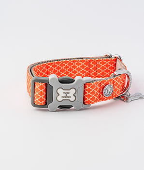 Hundehalsband aus Stoff - Orange Geometrisch