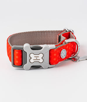 Fabric Dog Collar - Red and Coral Polka Dot