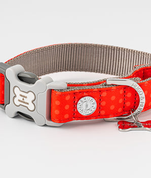 Fabric Dog Collar - Red and Coral Polka Dot