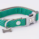 Fabric Dog Collar - Striped Navy and Green