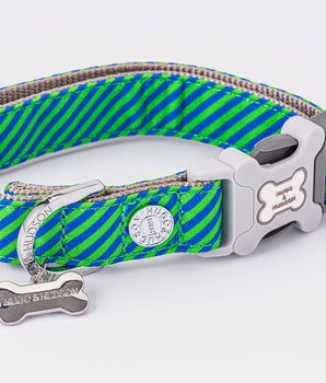Fabric Dog Collar - Striped Navy and Green