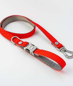 Fabric Dog Lead - Red and Coral Polka Dot