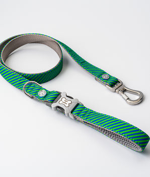 Fabric Dog Lead - Striped Navy and Green