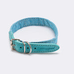 Fabric and Suede Leather Dog Collar - Light Blue