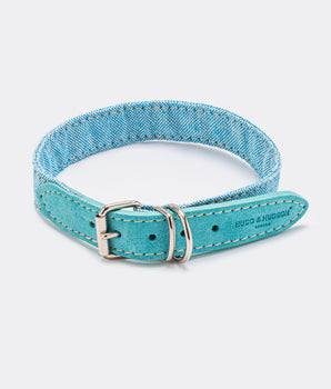 Fabric and Suede Leather Dog Collar - Light Blue
