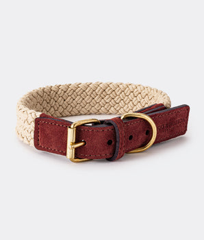 Flat Rope and Leather Dog Collar - Brown