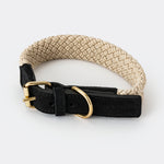 Flat Rope and Leather Dog Collar - Black