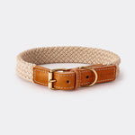 Flat Rope and Leather Dog Collar - Tan