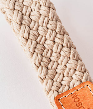Flat Rope and Leather Dog Collar - Tan