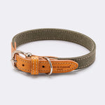 Denim and Leather Dog Collar - Green and Tan