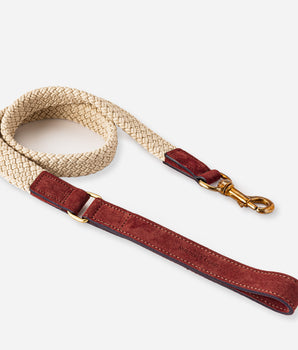 Flat Rope and Leather Dog Lead - Brown
