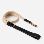 Flat Rope and Leather Dog Lead - Black