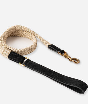 Flat Rope and Leather Dog Lead - Black
