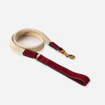 Flat Rope and Leather Dog Lead - Burgundy
