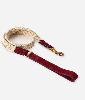 Flat Rope and Leather Dog Lead - Burgundy