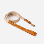 Flat Rope and Leather Dog Lead - Tan