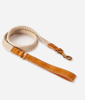 Flat Rope and Leather Dog Lead - Tan