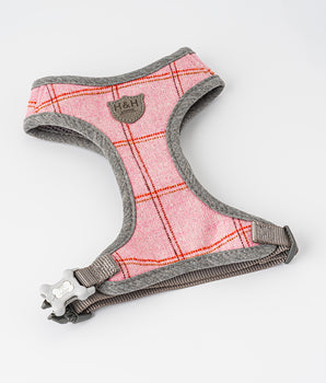 Tweed Dog Harness - Pink Checked