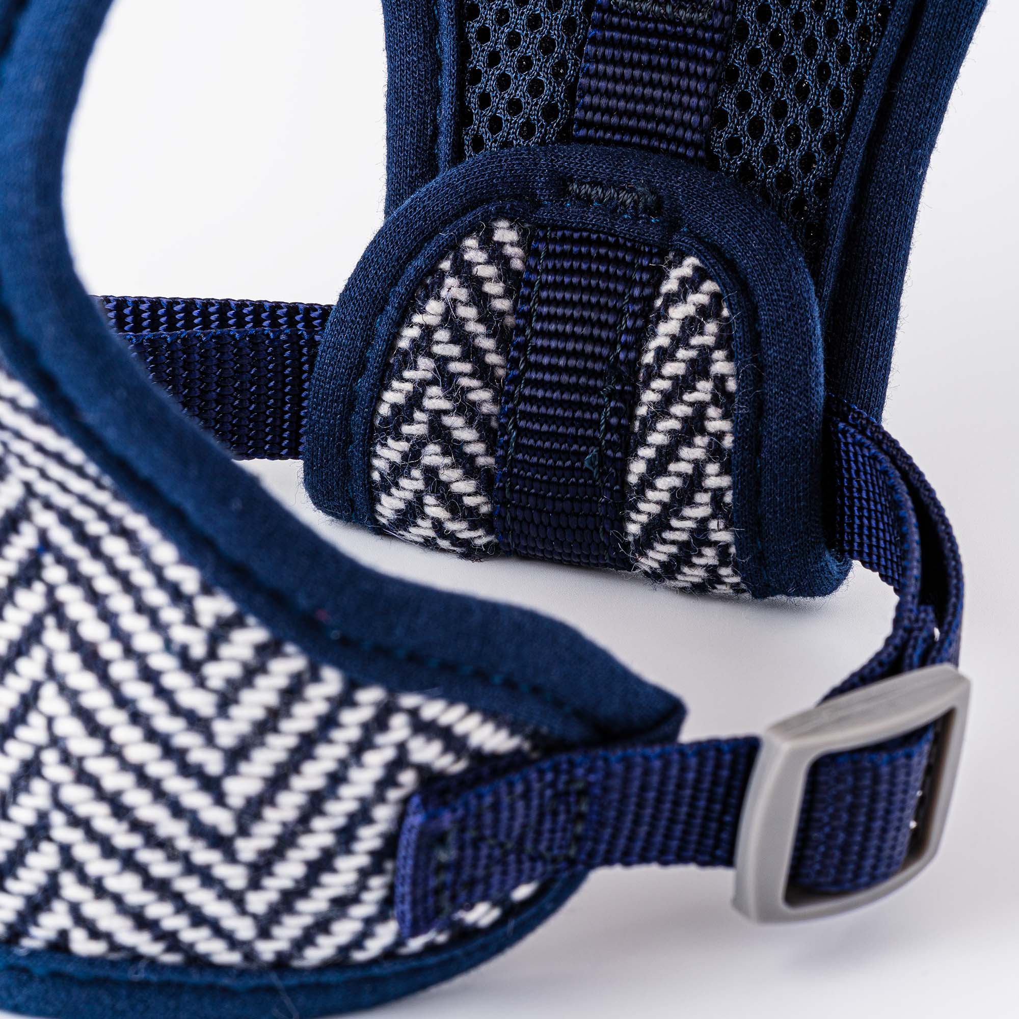 Tweed Dog Harness Navy Herringbone Hugo & Hudson London