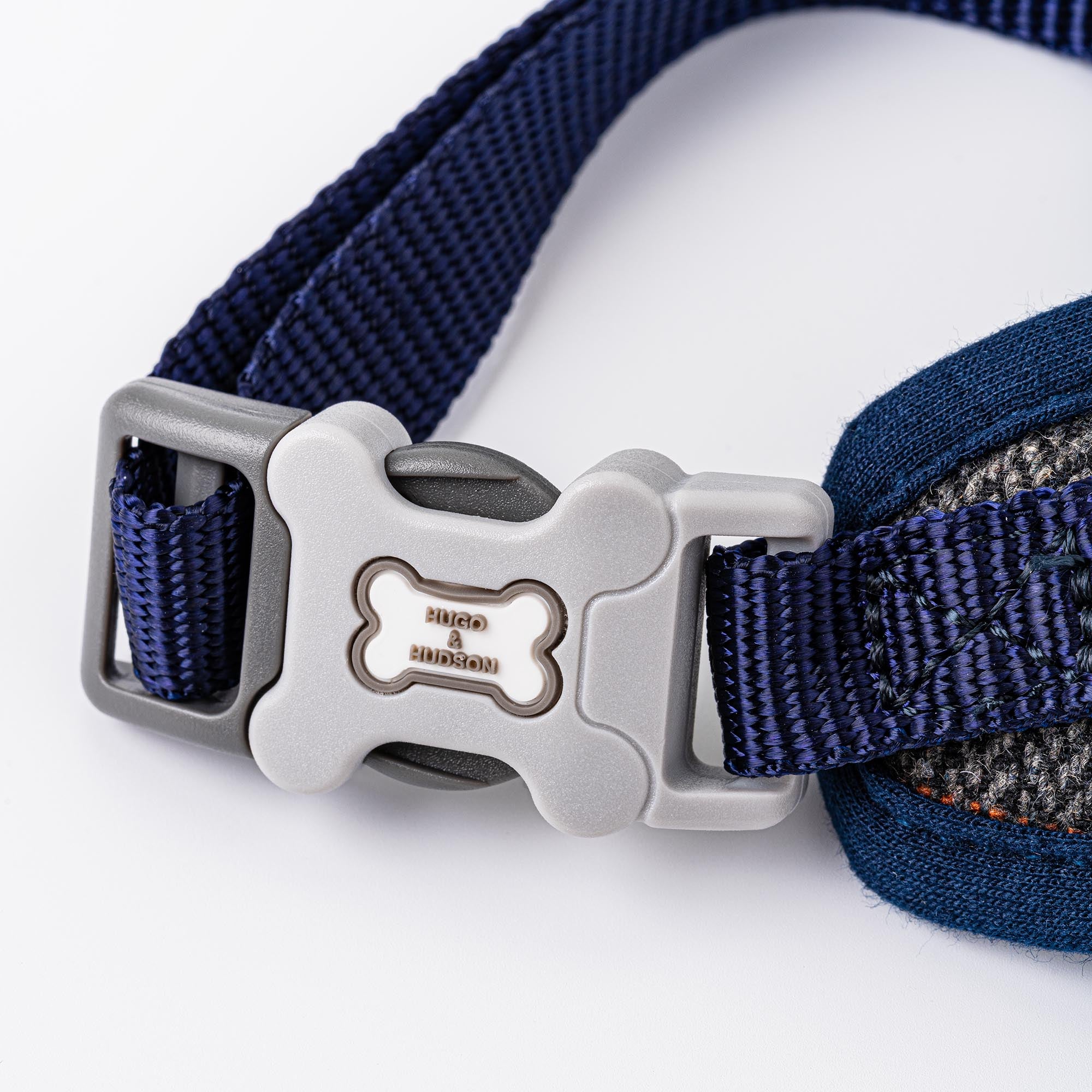 Tweed Dog Harness Grey Checked Herringbone Hugo & Hudson London