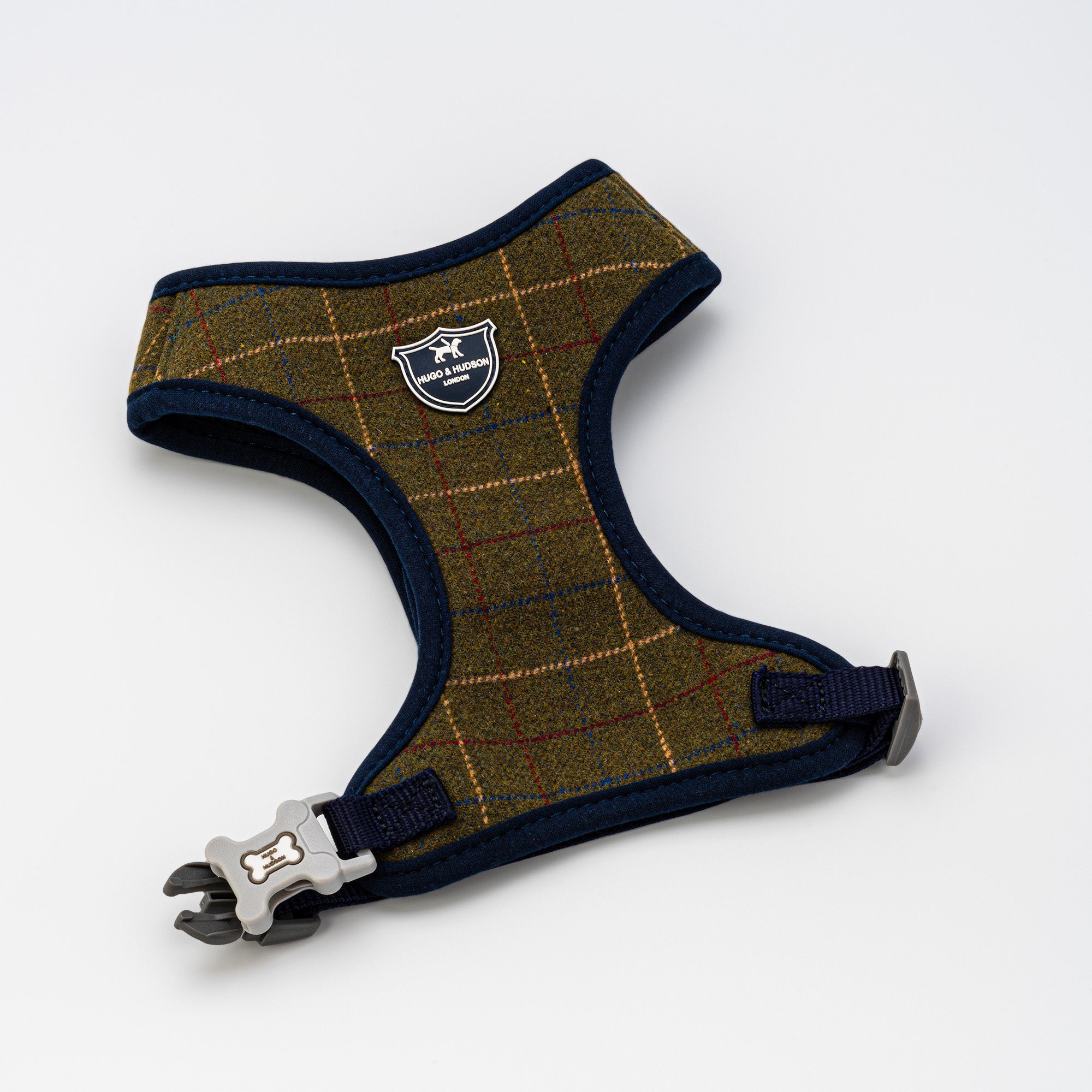 Tweed Dog Harness Dark Green Checked Hugo & Hudson London