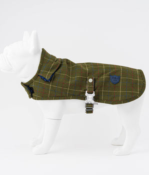 Tweed Fleece Dog Jacket - Dark Green Checked