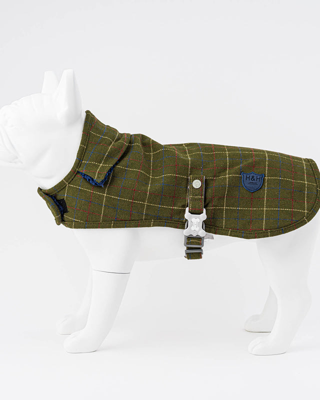 Tweed Fleece Dog Jacket Dark Green Checked Hugo & Hudson London