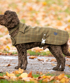 Tweed Fleece Dog Jacket - Dark Green Checked